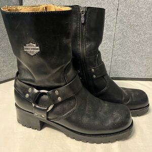 84147 Harley Davidson Ashby Black Leather Motorcycle Harness Boots Size 7